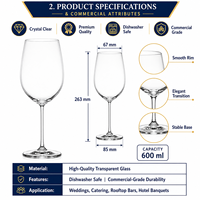 Verre à vin en verre transparent épaissi pour location de mariage, en gros, en stock, résistant au lave-vaisselle, verrerie à pied, personnalisation OEM ODM