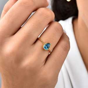 Topaze bleue argent plaqué laiton anneaux faits à la main bijoux fins avec Flash or Vermeil fournisseurs en gros pour les anneaux - Product Image 2