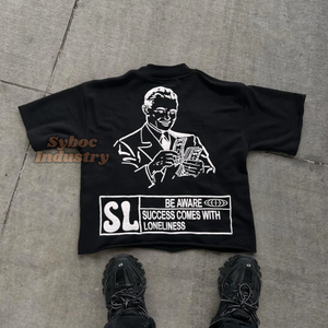 320 GSM camiseta para hombre de gran tamaño recortada 100% algodón personalizado estampado de calavera camiseta para ropa de calle - Product Image 3