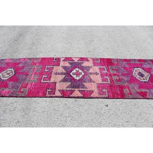 Tapis de couloir vintage, tapis turc 2,9x12,3 pieds, tapis en laine abstrait rose - Product Image 3