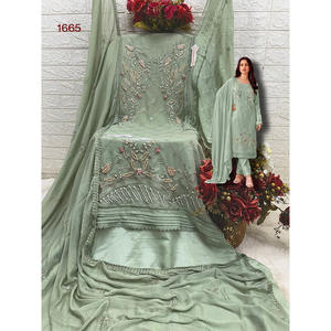 ชุดสูทผ้าจอร์เจียปากีสถานสำหรับผู้หญิงชุดปาร์ตี้งานเย็บปักถักร้อยหนักสไตล์อินเดียดีไซน์ใหม่ - Product Image 1