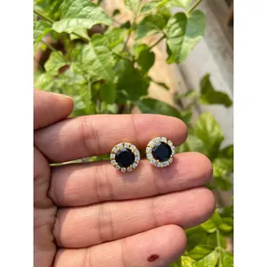 14K & 18K Gold Plated Trendy Drop <b>Earrings</b> 925 Silver <b>Black</b> Onyx <b>Stud</b> Bezel Setting Diamond Rose Gold Hook Face Shape Jewelry - Product Image 2