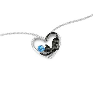 Jeulia Custom <b>Black</b> <b>Cat</b> Heart Necklace with Diamond Pearl Birthstone - Product Image 2
