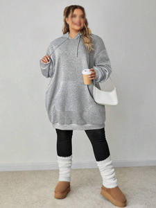 <b>Women</b> Oversized Pullover Hooded Cotton Knit <b>Sweatshirt</b> Winter Casual <b>Longline</b> Streetwear with Kangaroo Pocket OEM ODM - Product Image 5