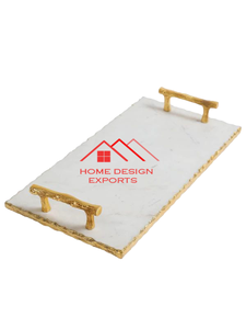 Plateau en marbre noir de dernière conception avec poignée en métal fini doré - Product Image 4