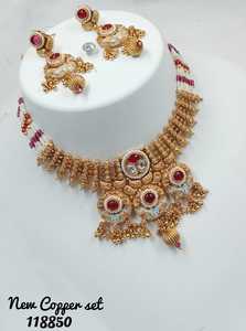 <b>INDIAN</b> TRADITIONAL and FASHIONABLE COPPER JEWELLERY BRIDAL WEDDING JEWELLERY <b>SET</b> for WOMEN EARRINGS and NECKLACE <b>SET</b> - Product Image 3