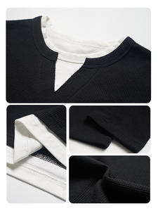 OEM Unisex Waffle Pullover camiseta de doble capa de manga larga con capucha personalizada de los hombres de alta calidad en blanco camiseta lisa - Product Image 5