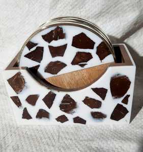New Design Modern Style Resin & Wood <b>Coasters</b> 4 Pieces <b>Set</b> with Stand - Product Image 3