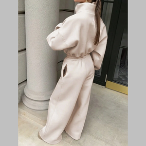 Gran oferta, conjunto de dos piezas, pantalones de chándal de otoño e invierno y conjunto con capucha de talla grande, chándales holgados de algodón con media cremallera para mujer - Product Image 6