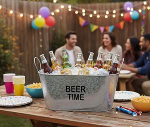 Cubo de hielo ovalado galvanizado, cubo de hielo para cerveza y vino para fiestas, enfriador de bebidas de gran capacidad, cubo de hielo de metal martillado - Product Image 4