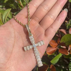 Luxury Moissanite <b>Cross</b> Pendant Iced Out Baguette Cut <b>Cross</b> <b>Necklace</b> Hip Hop Bling Pendant - Product Image 4