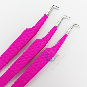 Pinzas de pestañas delgadas de 90 grados de acero inoxidable sostenibles japonesas profesionales, pinzas de pestañas probadas a mano de Color rosa - Product Image 5