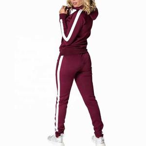 Service OEM meilleure vente en gros de mode femmes hiver respirant 100% coton survêtement survêtement à capuche cousu jogging costumes fermeture éclair - Product Image 2