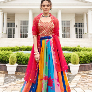 LATEST DESIGNER FAUX GEORGATTE DIGITAL PRINT <b>LENGHA</b> CHOLI - Product Image 1