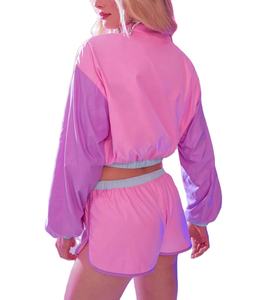 Coupe-vent 2 pièces avec logo personnalisé pour femmes, jogging avec fermeture éclair sur le devant, survêtement à cordon, ensembles de shorts d'entraînement pour femmes - Product Image 2