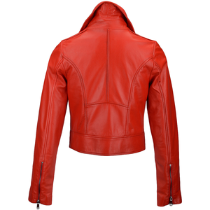 Chaquetas de cuero personalizadas de tendencia superior para mujer, diseño de cuello vuelto sólido, mangas completas, forro de satén transpirable - Product Image 3