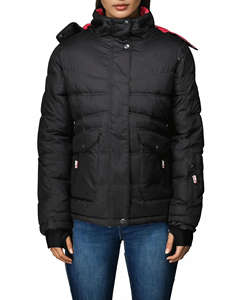 Chaqueta de invierno acolchada para mujer al por mayor OEM, de lona transpirable, con logo personalizado impreso, tejida, con capucha desmontable, de alta calidad. - Product Image 1