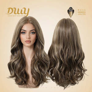 Peluca sintética rizada marrón de 20 pulgadas de largo para mujer Skylar-DWY con encaje frontal transparente y raya libre sin pegamento, con reflejos. - Product Image 4