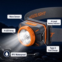 Налобный фонарь TAIKOO LED с датчиком движения, четыре источника света, USB-зарядка, водонепроницаемый, для кемпинга, походов, рыбалки