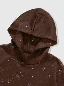 Sudadera con Capucha Térmica Extra Grande para Mujer, Estilo Urbano, con Estampado Lavado Ácido Marrón, Detalles de Piedras Brillantes y Degradado, Cálida para Otoño - Product Image 3