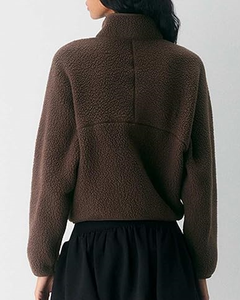 Women's Embroidered Windproof Breathable Fleece <b>Sherpa</b> Jacket Casual Long Sleeve Zipper Fuzzy Coat with Pockets - Product Image 4