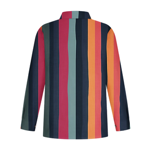 Camisa informal de manga larga para mujer con diseño de logotipo personalizado OEM 100% Lilen, botón de cuello vuelto, ajuste Regular, botón a rayas de Color en contraste - Product Image 4