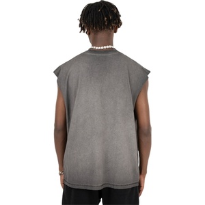 Débardeur homme été personnalisé de haute qualité, 100% coton, sans manches, effet délavé, vêtement de sport tricoté pour homme. - Product Image 3