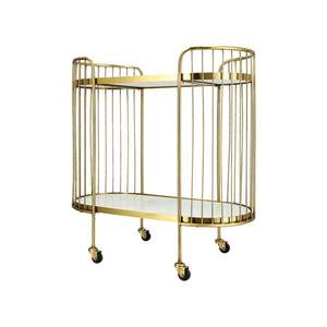 Carrito de Bar de 2 niveles elegante y de lujo de la mejor calidad, minibar dorado con tapa de cristal para bares y restaurantes de hoteles, precios al por mayor - Product Image 2