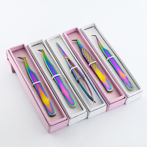 Nuevas pinzas de aislamiento al por mayor, pinzas de punta de fibra de pestañas, empuñaduras de diamante, pinzas de pestañas de volumen recto, Tijera para recortar pestañas - Product Image 1
