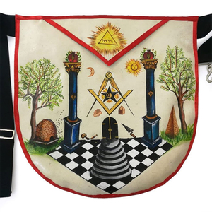 Delantal Masonic Grand Lodge Past Master bordado a mano dorado y plateado con cinturón ajustable juego de aperitivos y respaldo con bolsillo - Product Image 1