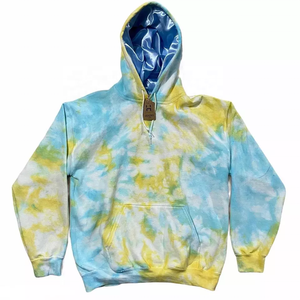 DEC Oem Personnalisé Hip Hop Tie Dye Pull Over Avec Capuche En Satin Unisexe Tye Dye Soie Doublé Logo Hoodies En Gros Hoodies - Product Image 1