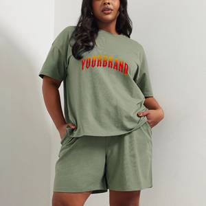 Hot Selling article 100% cotton Womens 2-Piece oversized t-shirt & short set Summer casual wear High-Quality Set for Women - Product Image 1