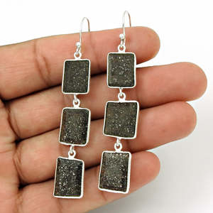 Pendientes de gota de piedras preciosas de piedra negra solar elegantes hechos a mano, gancho Chapado en plata de ley 925, estilo Multi piedra, joyería Bohemia de moda - Product Image 3