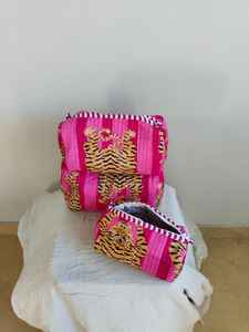 <b>Set</b> of 3 Cotton Quilted Animal Print <b>Makeup</b> Bags with Zipper Closure Lightweight Travel & for Organizer From Rajasthan - Product Image 2