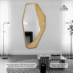 Espejo con Marco de Acero Inoxidable con Recubrimiento PVD y Cristal Laminado con Tela, Tocador de Baño Elegante e Irregular - Product Image 1