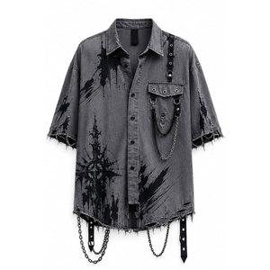 เสื้อเชิ้ตมอเตอร์ไซค์ผู้ชาย แขนสั้น ทรงปกติ สไตล์สตรีทแวร์ ผ้าโพลีเอสเตอร์/คอตตอนเจอร์ซีย์ กันยับ แห้งเร็ว - Product Image 5
