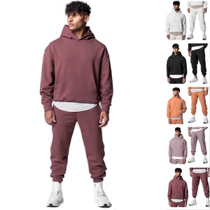 ชุดออกกำลังกายผ้าฝ้าย100% 2 1, หนา320กรัมเสื้อสวมหัวมีฮู้ดกางเกงออกกำลังกายสำหรับวิ่ง - Product Image 1