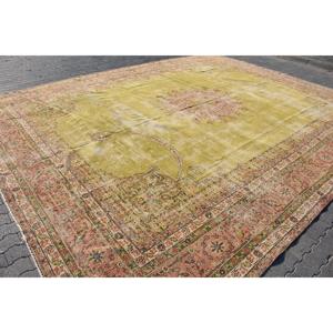 Turkish Rug, 12.2x15.8 ft Vintage Rug, <b>Yellow</b> Red Animal Print <b>Wool</b> Rug - Product Image 3