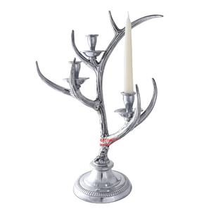 Bougeoir en bois de cerf en métal sur base Bougeoir fait main en aluminium fini argent de conception unique en forme de bois de cerf à vendre - Product Image 1