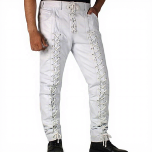 Pantalones de Hombre Estilo Gótico con Cordones, Cintura Alta, Decoración Cruzada, Corte Recto, Ropa Casual - Product Image 1
