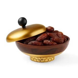 Bol à dattes en métal noir mat avec couvercle doré, récipient à dessert islamique, écologique pour la fête du Ramadan, cadeau de l'Aïd - Product Image 6