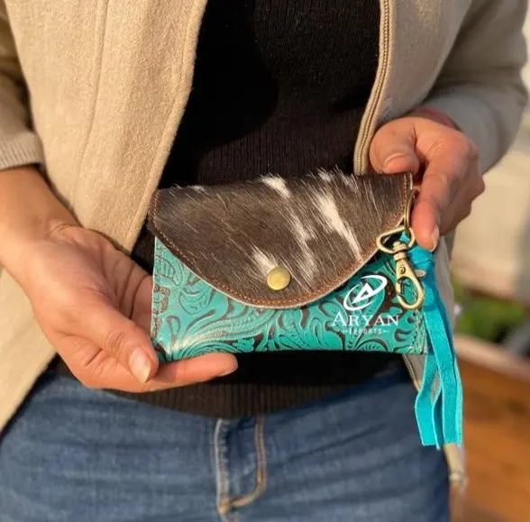 Capa de couro para cartão de crédito carteira retangular com estampa de couro em relevo exclusivo porta-moedas com borla
