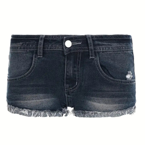 2025 Nueva calidad 100% algodón azul Mujer Pantalones cortos de mezclilla no elásticos de tiro bajo-pantalones cortos casuales de verano para mujer - Product Image 1