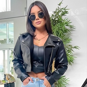 Women's Faux <b>Leather</b> <b>Long</b> Sleeve Zipper Up Moto Cropped <b>Leather</b> <b>Jacket</b> Women's Moto <b>Jacket</b> Biker PU <b>Leather</b> <b>Jacket</b> - Product Image 1