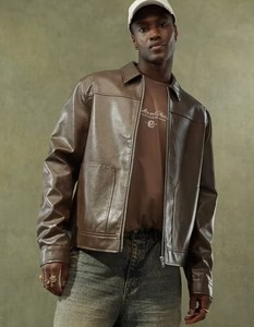 Wholesale Custom Embossed Logo Genuine <b>Sheepskin</b> Leather Varsity <b>Jacket</b> for Men Fashion Breathable Winter <b>Jacket</b> Canvas Fabric - Product Image 1