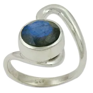925 Sterling Silver Women's Gemstone <b>Ring</b> with <b>Labradorite</b> Hand-shaped Bezel Setting Free Size Gift - Product Image 2