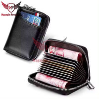 Dompet pria kulit asli desain kustom saku koin ritsleting, Logo kustom, dompet kualitas Premium untuk pria