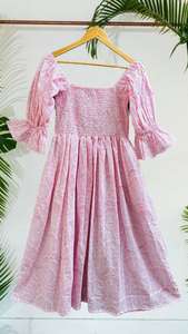 ชุดเดรสมิดิสีชมพูโบฮีเมียนแบบสั่งทำ100% สไตล์วินเทจกระดุมพิมพ์ลายเรขาคณิตทำจากผ้าฝ้ายตกแต่งรอบเอวธรรมชาติ - Product Image 2