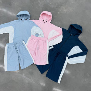 Ensemble coupe-vent court 2 pièces pour hommes, logo personnalisé, coupe-vent à blocs de couleurs, veste et short de sport en nylon pour hommes - Product Image 6