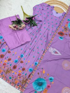 New Designer Casual & Formal Wear Pure <b>Viscose</b> Rayon Designer Print Anarkali <b>Top</b> With Rayon Bottom With Chinon Printed Dupatta - Product Image 4
